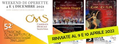 Rinviato il weekend di Operette del 4 e 5 dicembre al Teatro Apollo