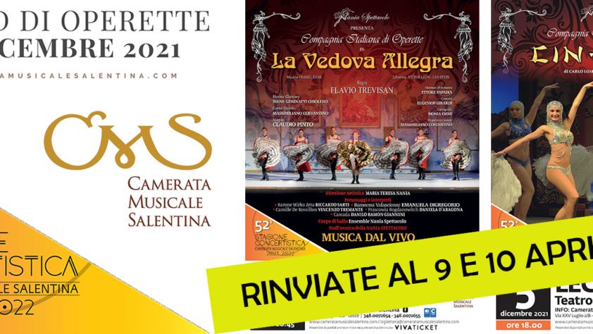 Rinviato il weekend di Operette del 4 e 5 dicembre al Teatro Apollo